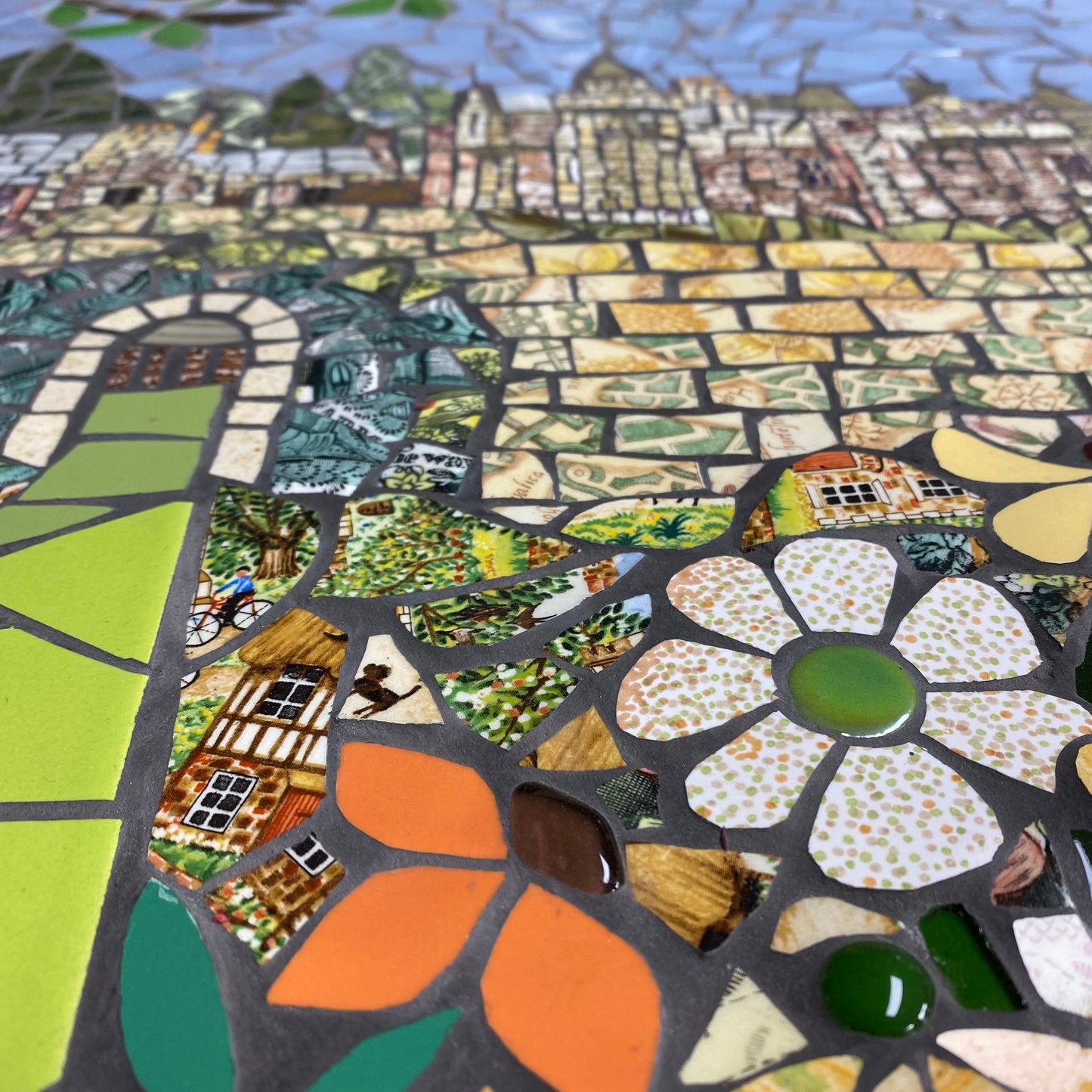 Detail of a mosaic of Abbotsford House showing the use of recycled crockery
