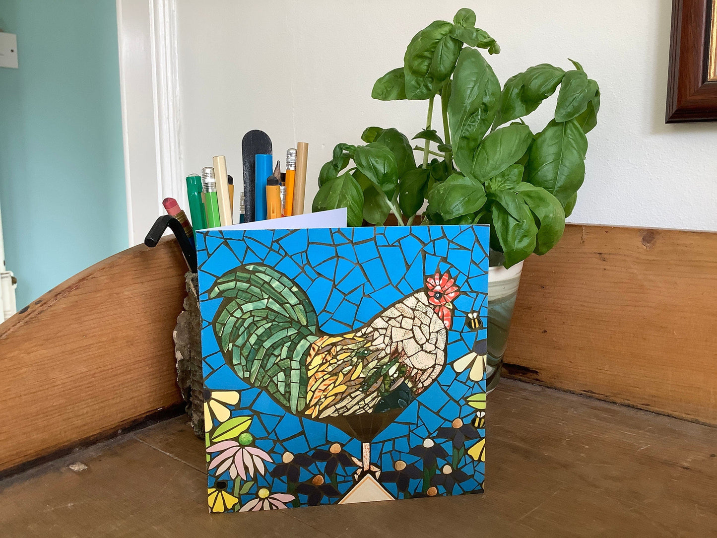 COCKEREL mosaic art card