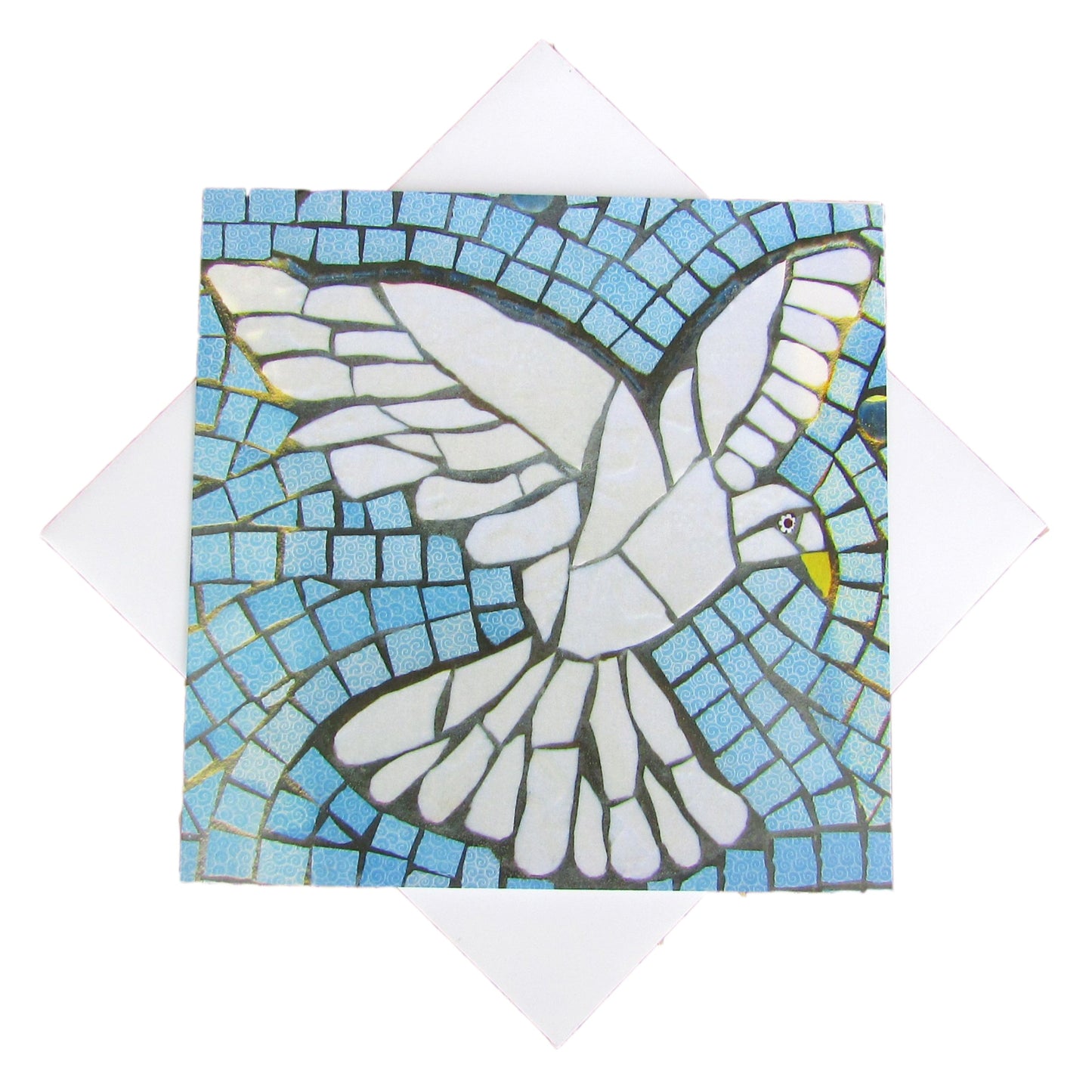 a white dove with a blue background, in mosaic