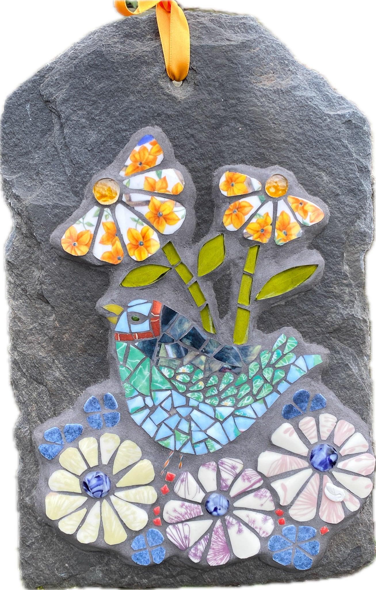 Bird in the Garden Mosaic on Slate
