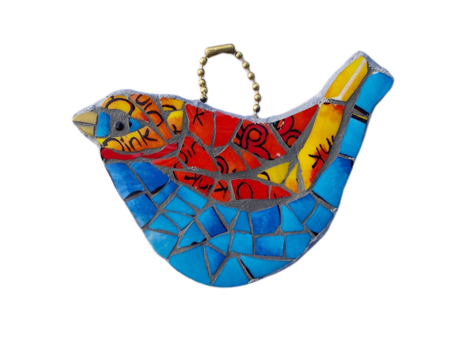 Colourful Hanging Bird in Mosaic, suitable for home or garden, eco gift