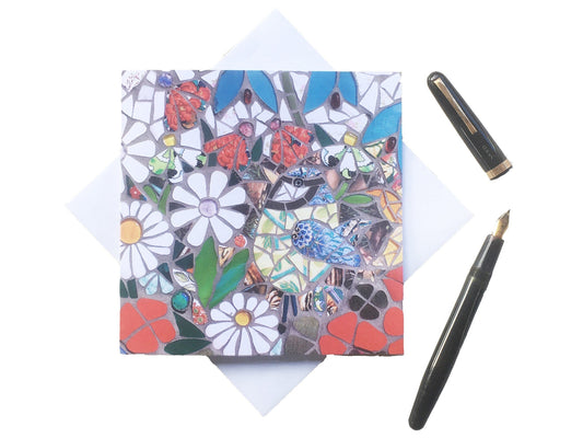 BIRD AMONGST THE FLOWERS mosaic art card