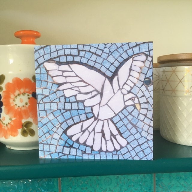 DOVE IN FLIGHT mosaic art card