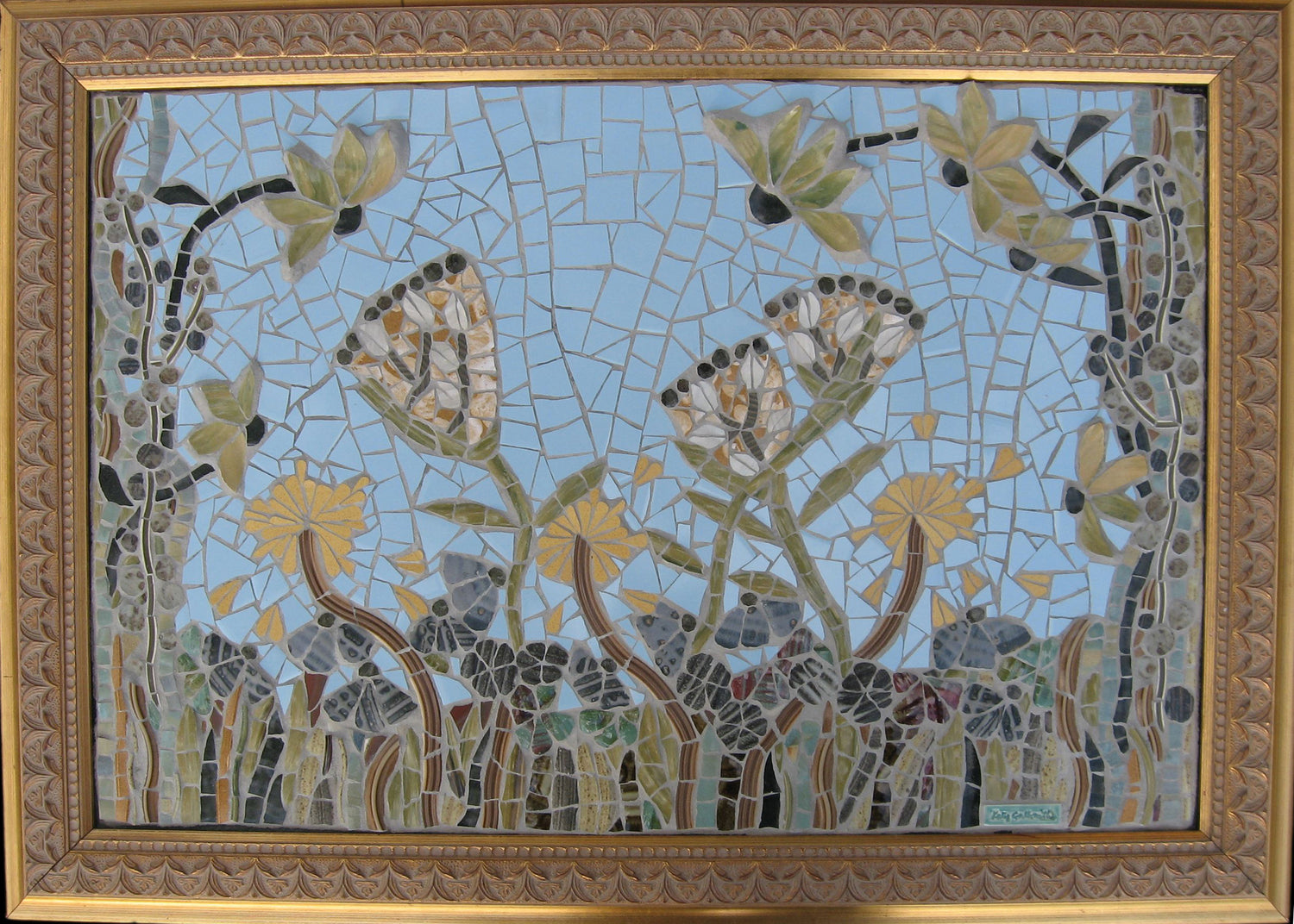 mosaic in soft tones of a flower garden