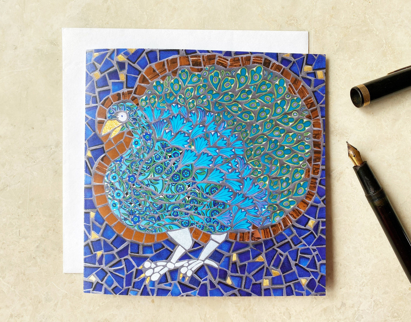 PEACOCK mosaic art card