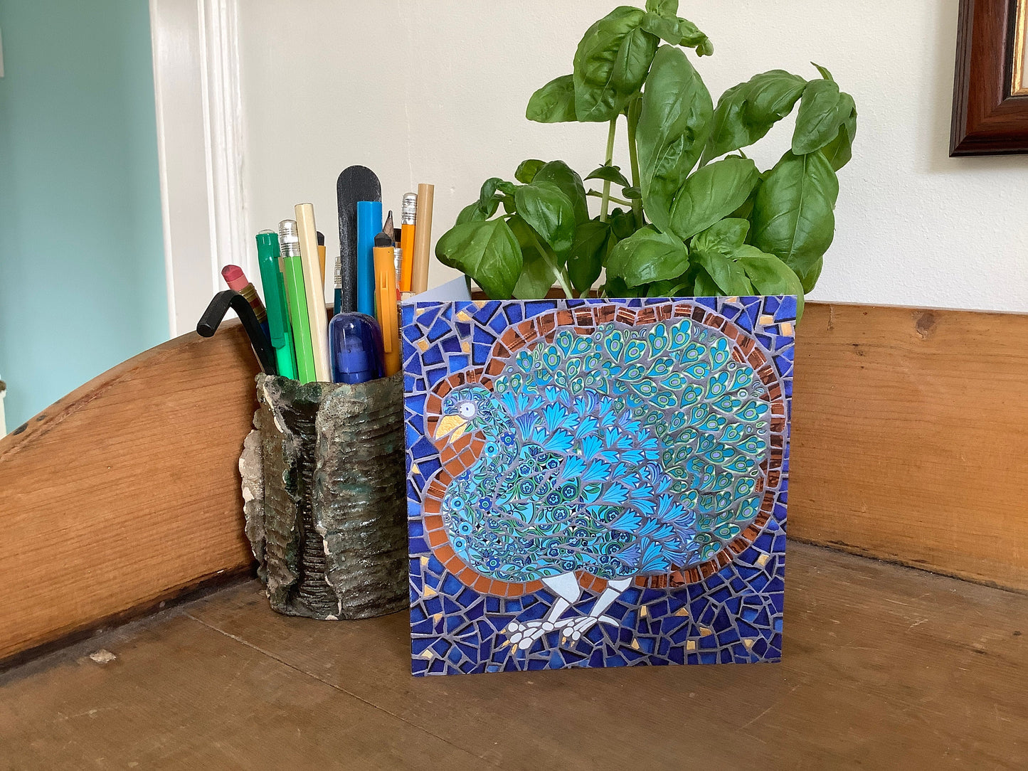 PEACOCK mosaic art card