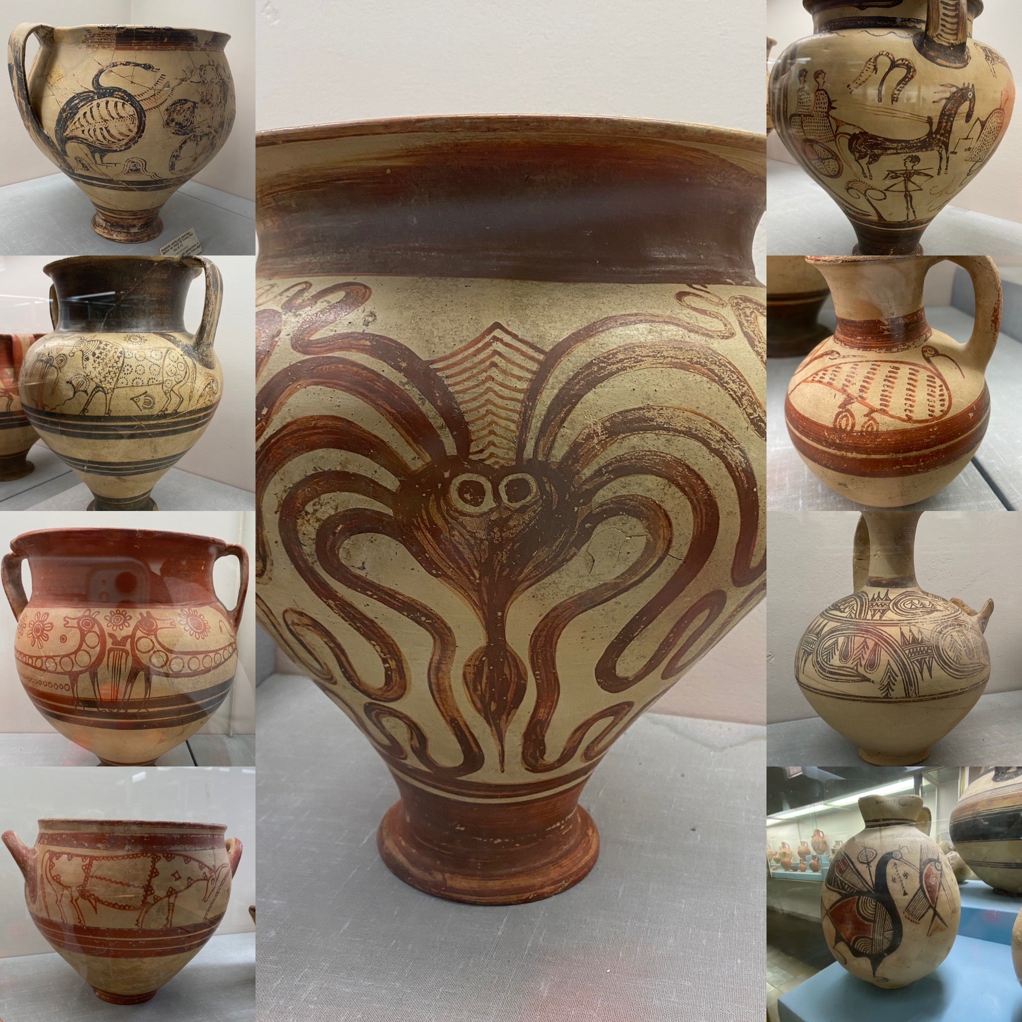 composite image of ancient pots each with different animals on them