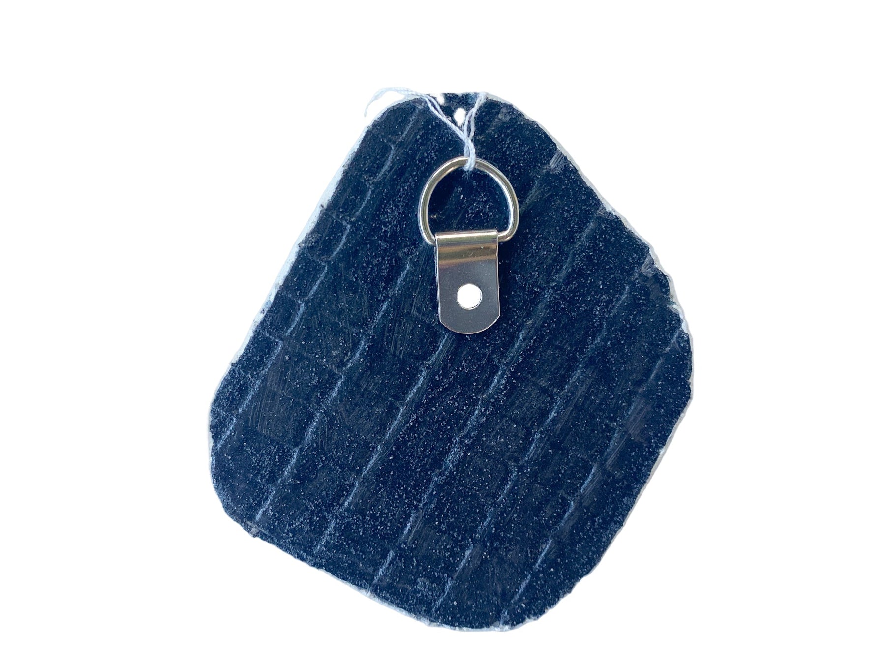 Black reverse side, textured with a metal D ring on a photographed on a white background