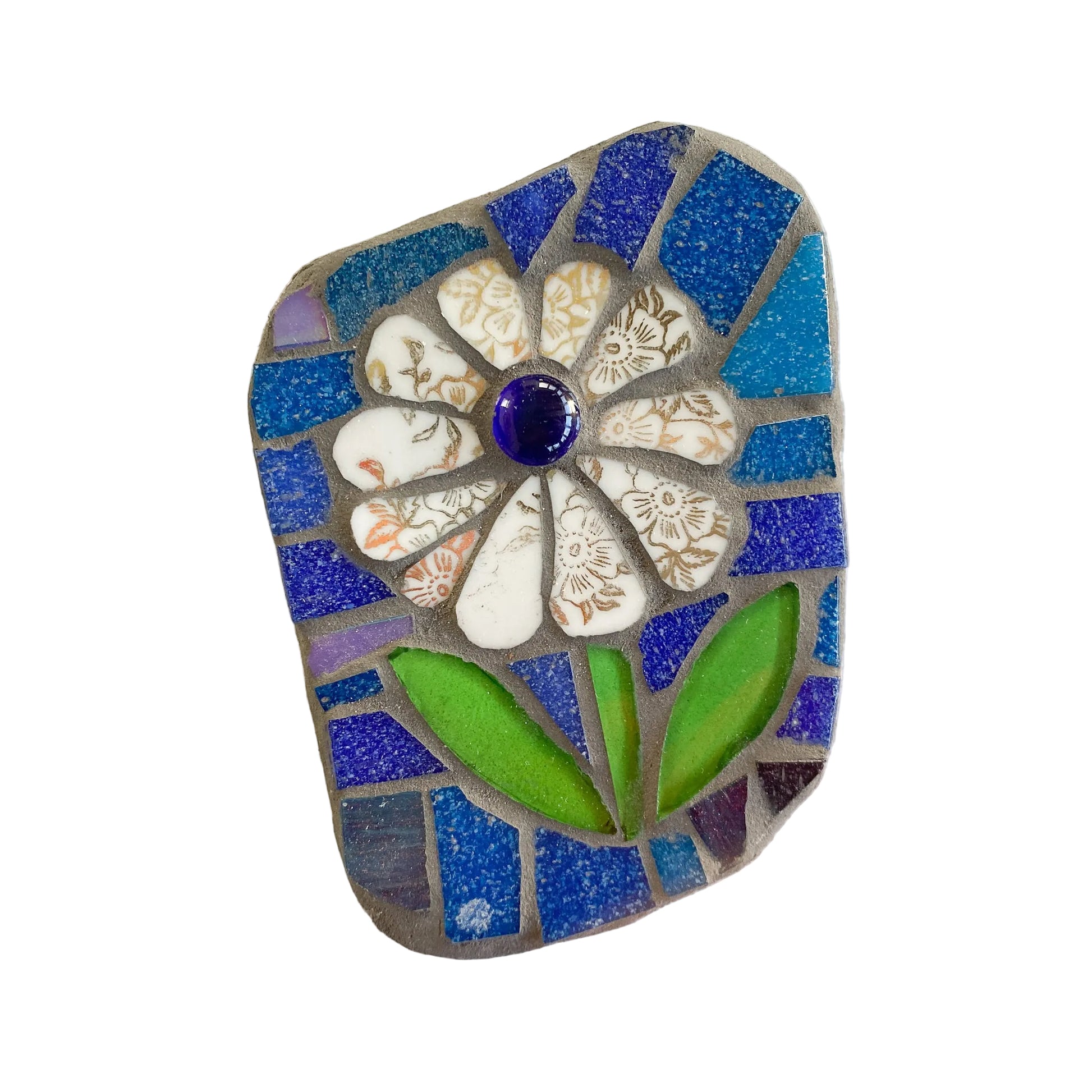 Small mosaic with floral design on white background